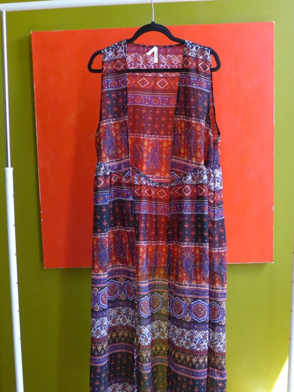 Truth NYC, LG, NWOT, Cover-up, Kimono, Maxi Vest, Full-Length, Sheer, Paisley